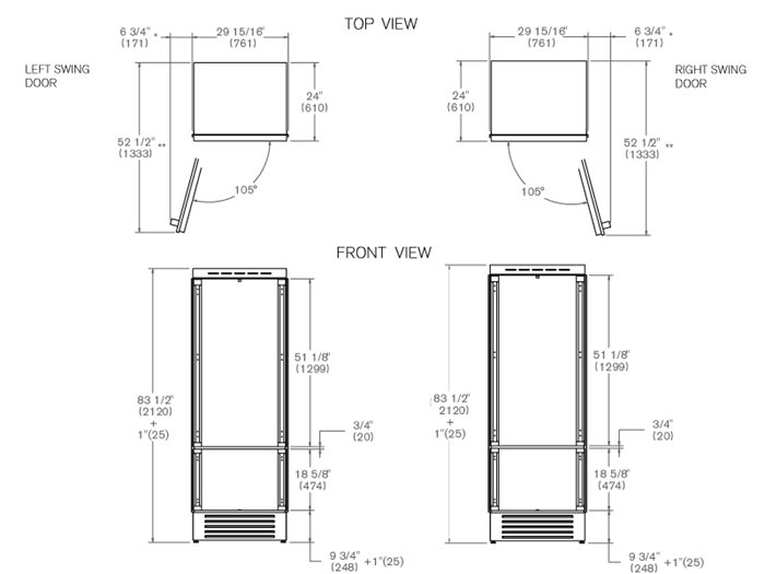30 Built-in Bottom Mount Refrigerator with Ice Maker | Bertazzoni