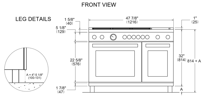 48 inch All-Gas Range 6 Brass Burners and Griddle | Bertazzoni