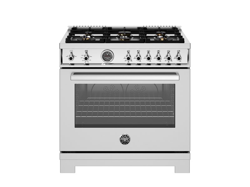 36 inch All Gas Range, 6 Brass Burners and Cast Iron Griddle | Bertazzoni - Stainless Steel
