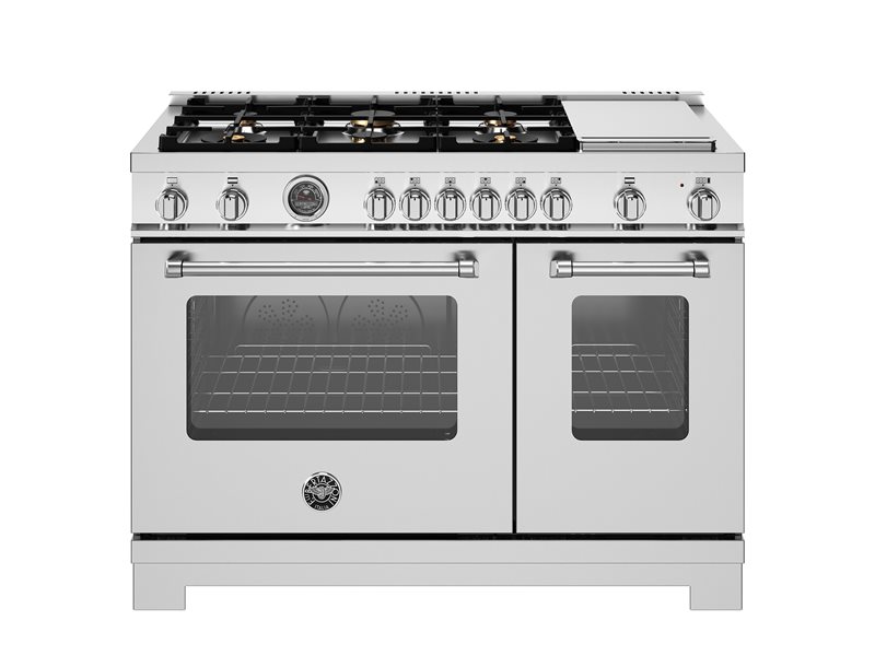 48 inch All Gas Range, 6 Brass Burner and Griddle | Bertazzoni - Stainless Steel