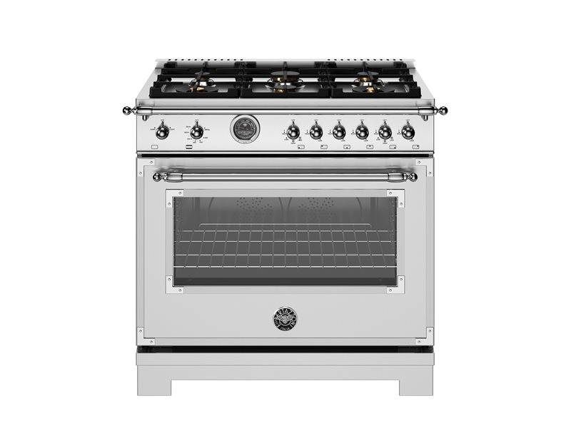 36 inch All Gas Range, 6 Brass Burners and Cast Iron Griddle | Bertazzoni - Stainless Steel
