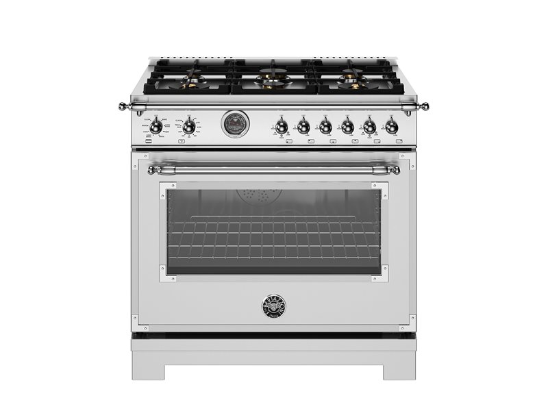 36 inch Dual Fuel Range, 6 Brass Burner and Cast Iron Griddle, Electric Self-Clean Oven | Bertazzoni - Stainless Steel